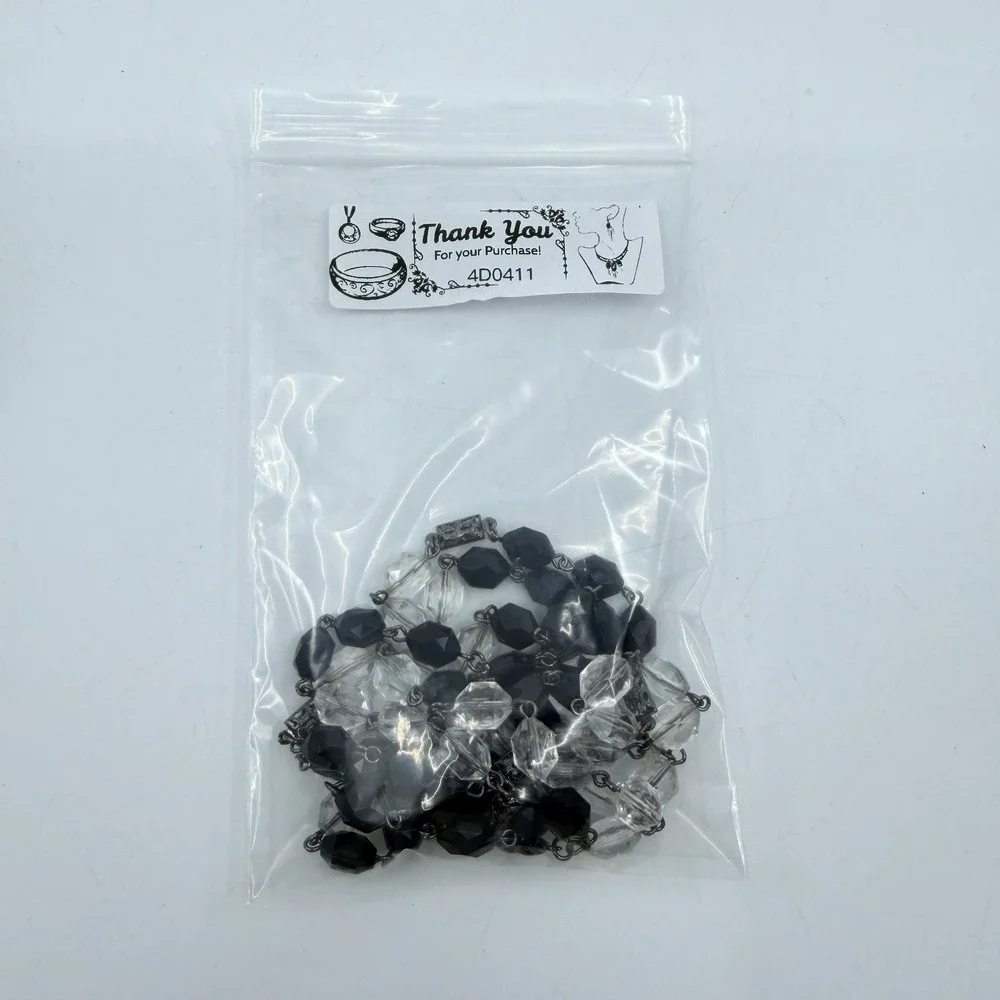 Black Clear Faceted Bead Double Strand Necklace Gunmetal Gothic Statement Gift